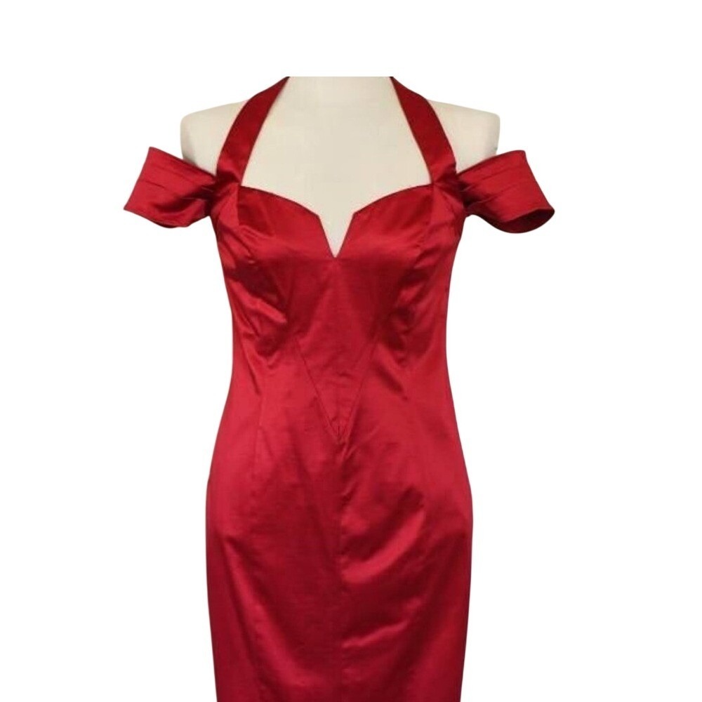 Vintage Bebe Y2K‎ Clubbing Satin Bodycon Mini Dress Red XS
